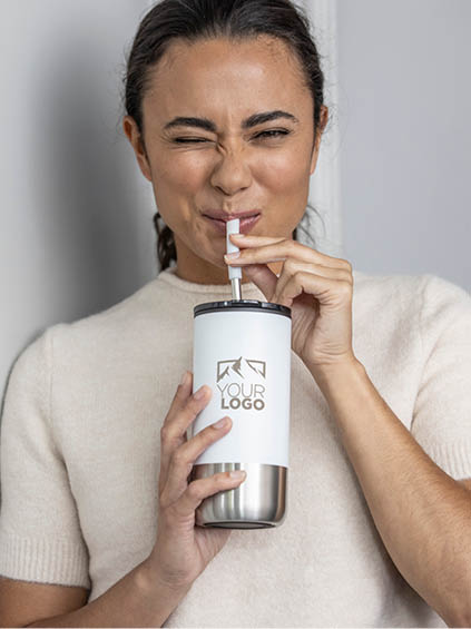 Drinking from branded bottle